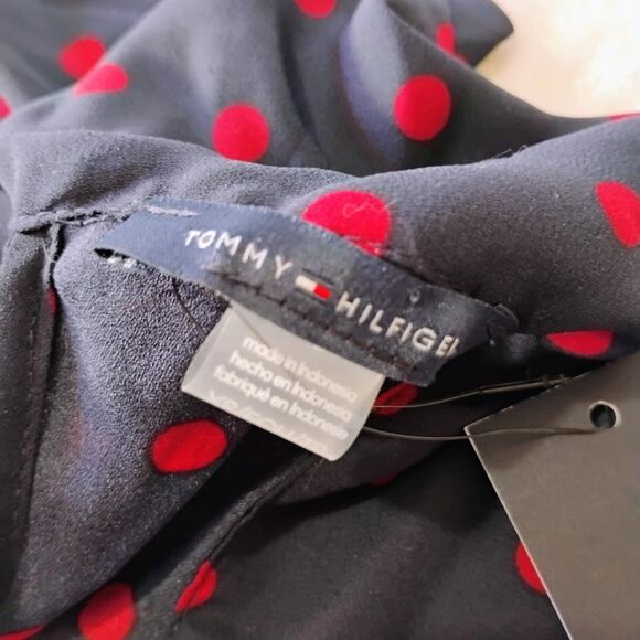 Tommy Hilfiger Navy Red Polka Dot Tie Neck Sleeveless Blouse XS Scarf NWT $69 - Picture 16 of 16